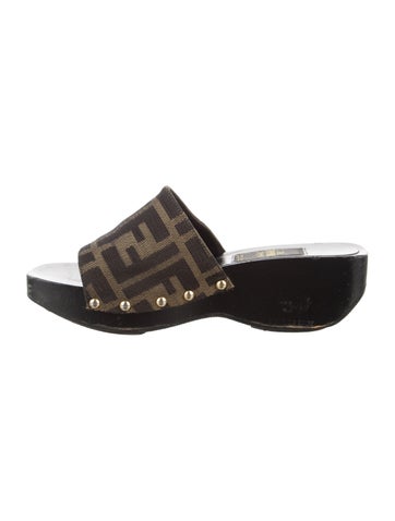 Fendi Sandals Canvas Printed Slides 6.5