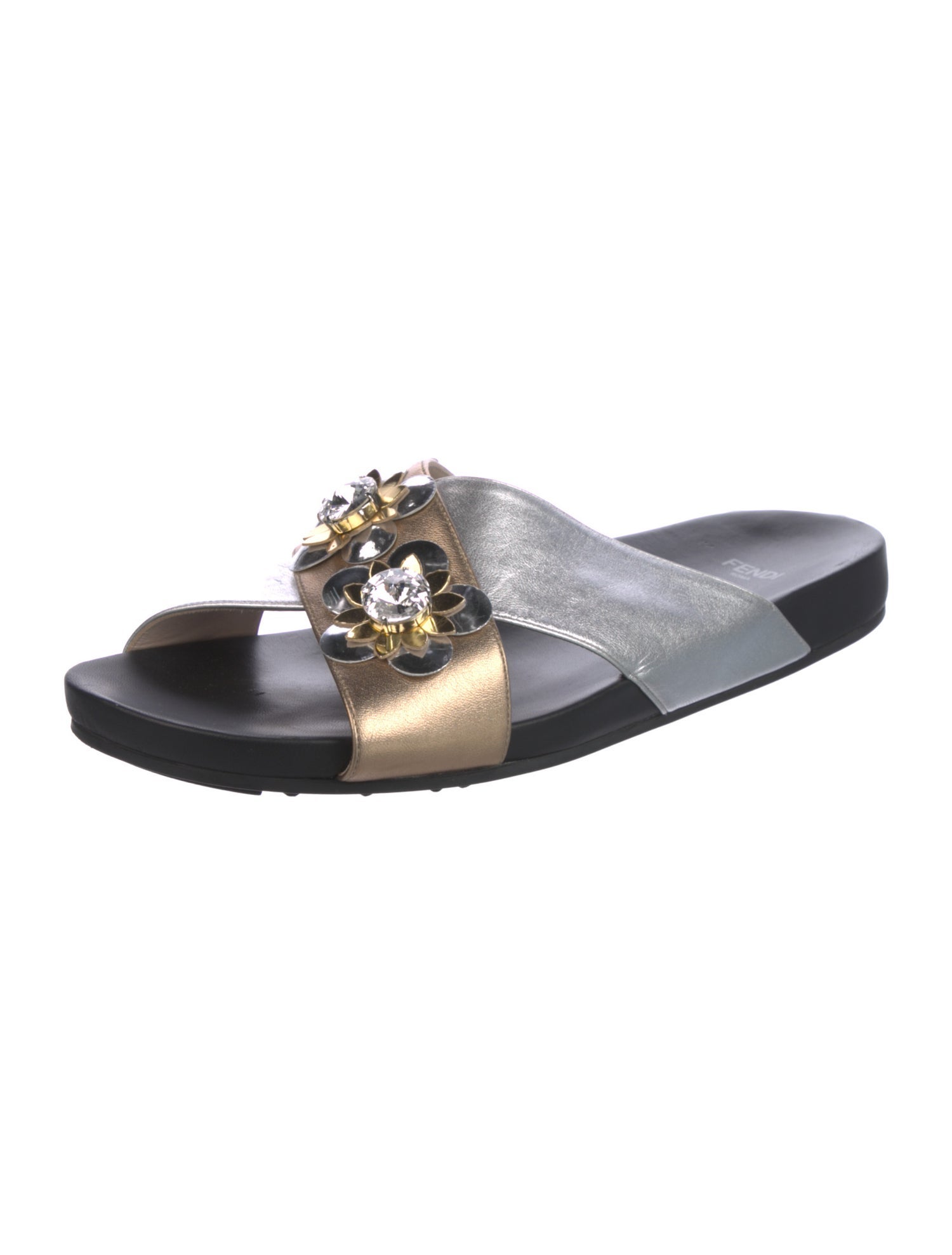 Fendi Leather Colorblock Pattern Slides