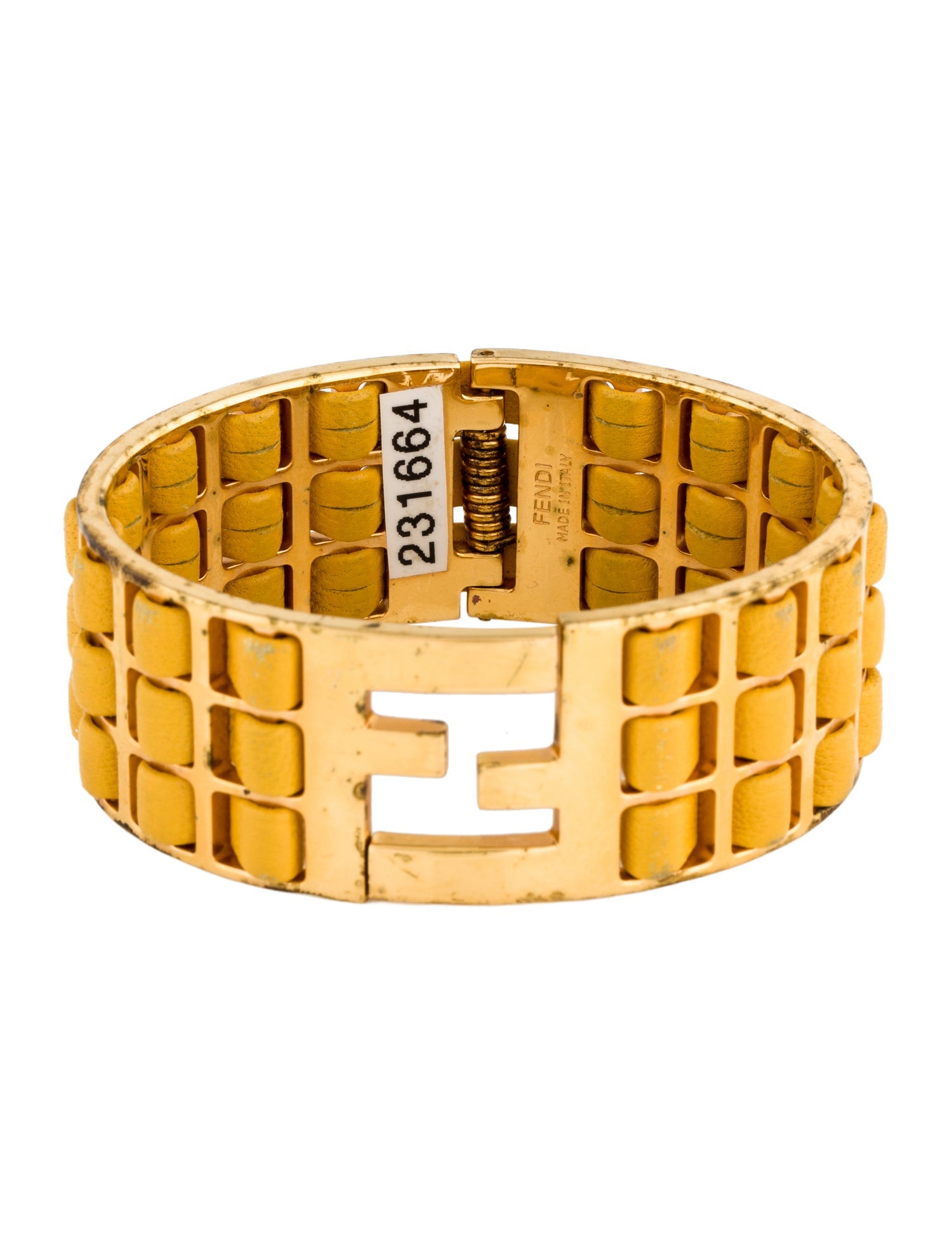 Fendi Leather Fendista Woven Bangle Bracelet