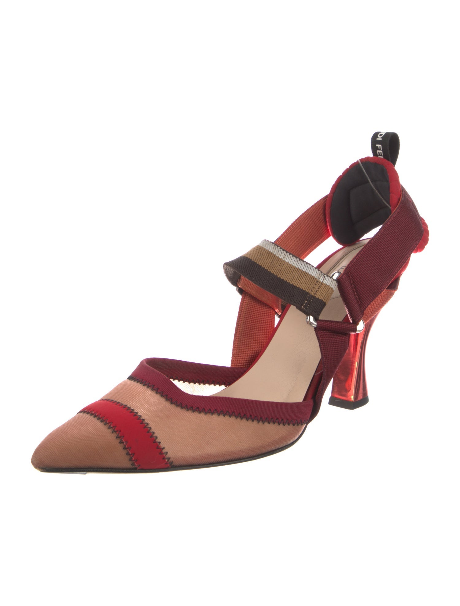 Fendi Mesh Striped Slingback Pumps