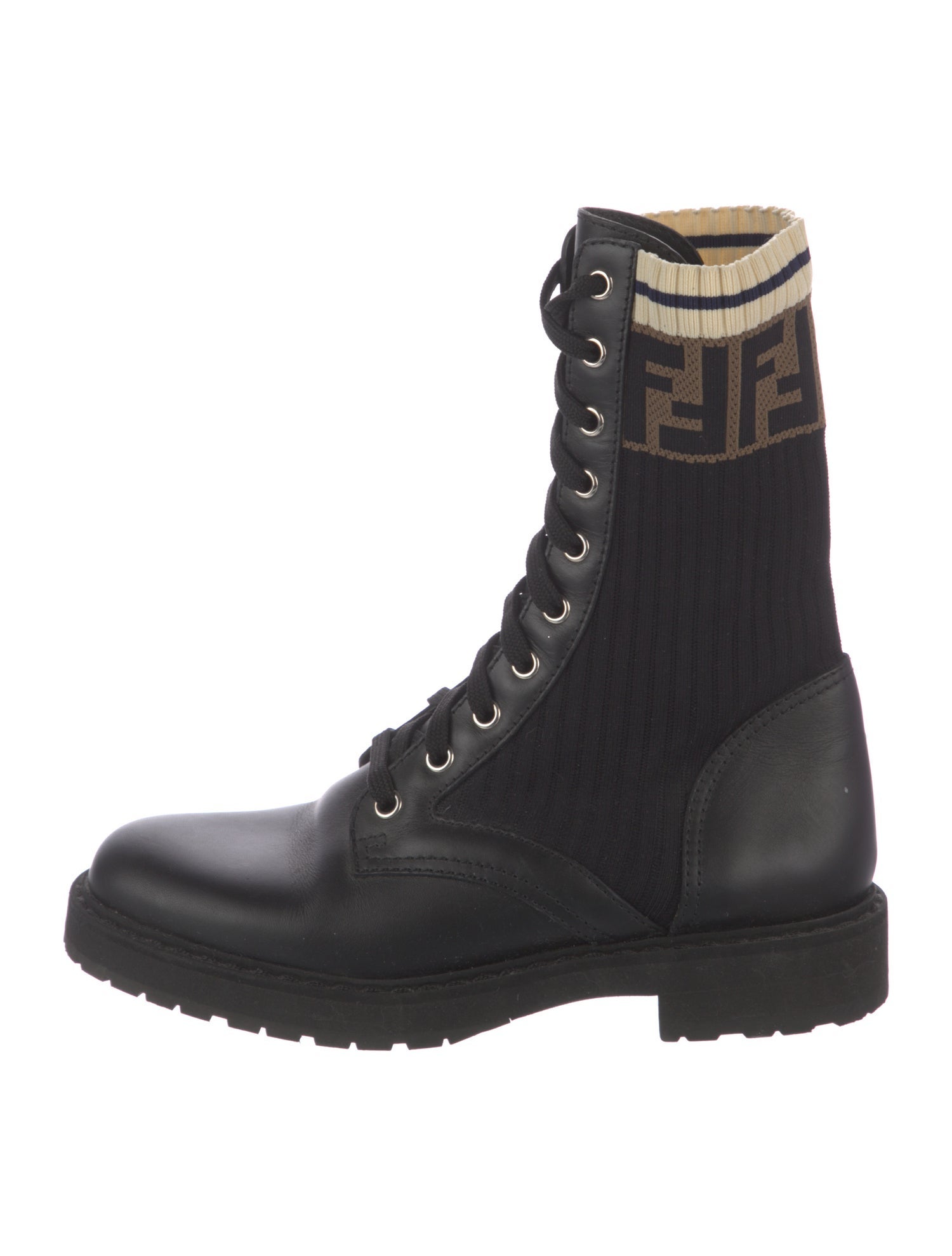Fendi Zucca FF Logo Leather Combat Boots