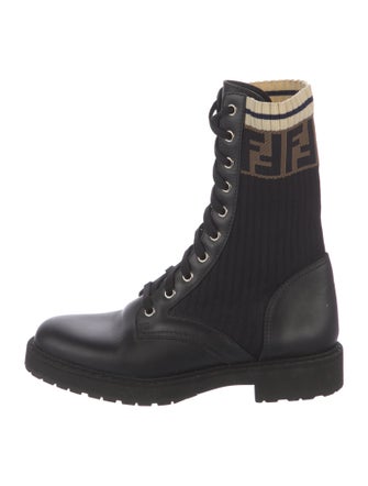 Fendi Zucca FF Logo Leather Combat Boots