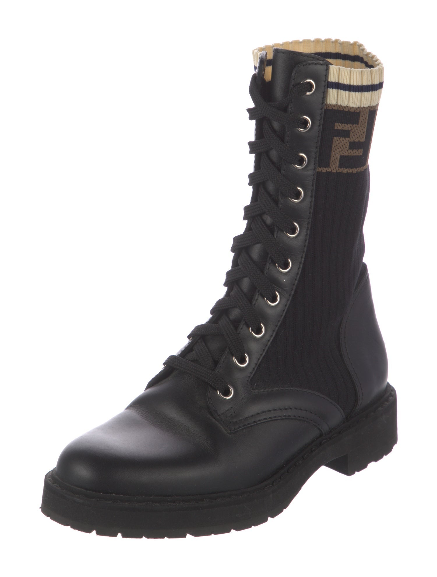 Fendi Zucca FF Logo Leather Combat Boots