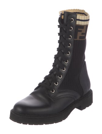 Fendi Zucca FF Logo Leather Combat Boots