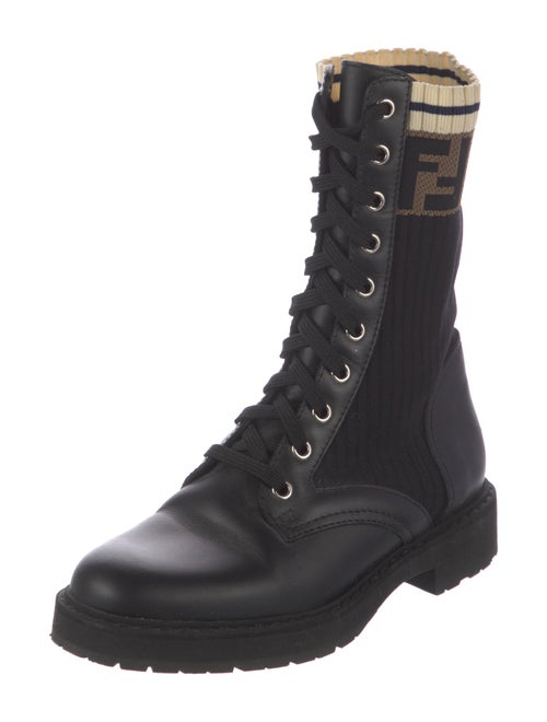 Fendi Zucca FF Logo Leather Combat Boots