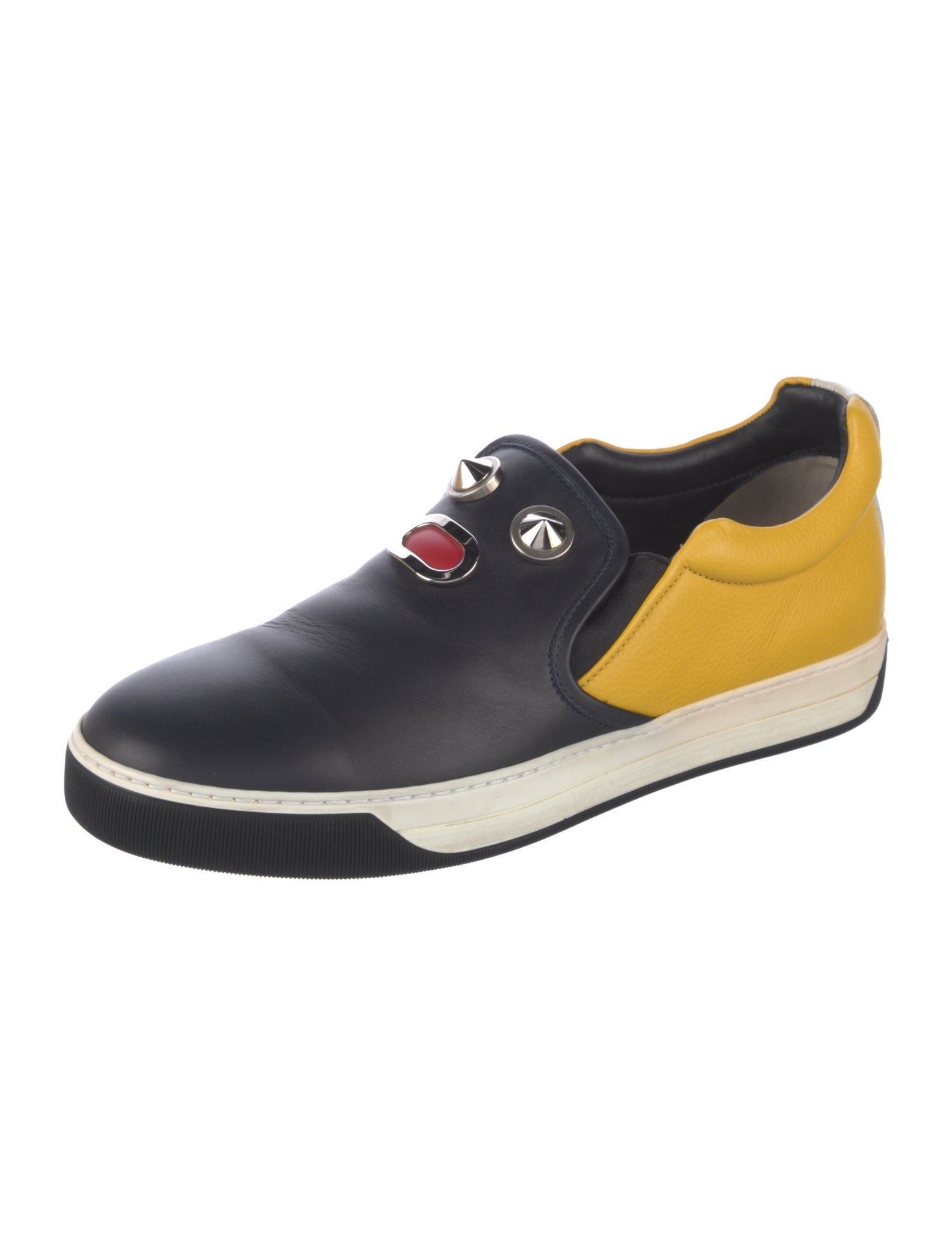 Fendi Faces Motif Leather Sneakers