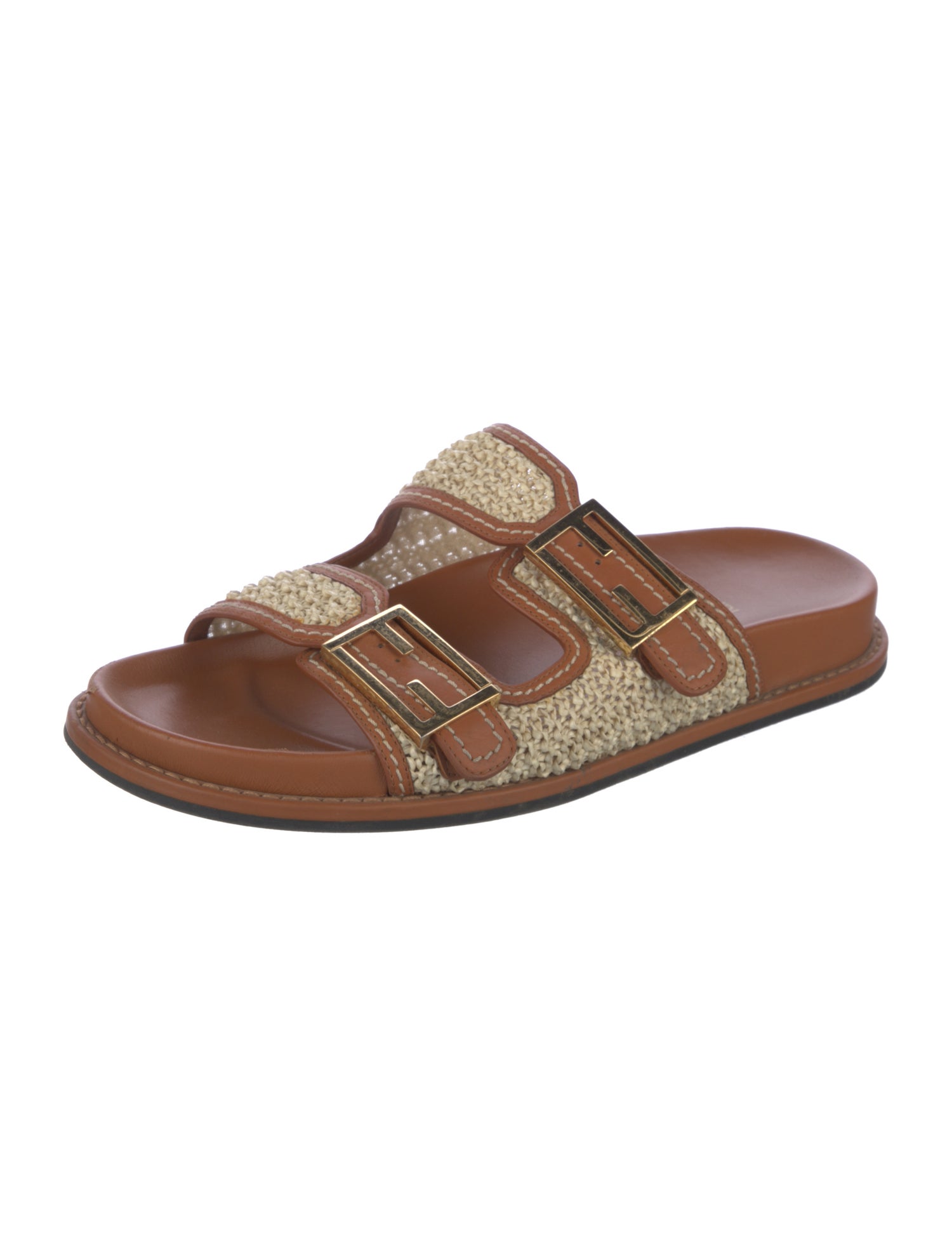 Fendi Raffia Colorblock Pattern Slides