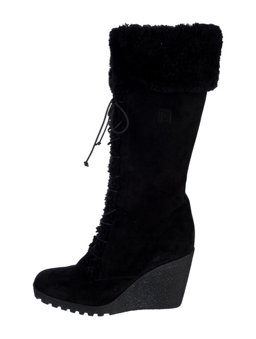 Fendi Suede Fur Trim Lace-Up Boots
