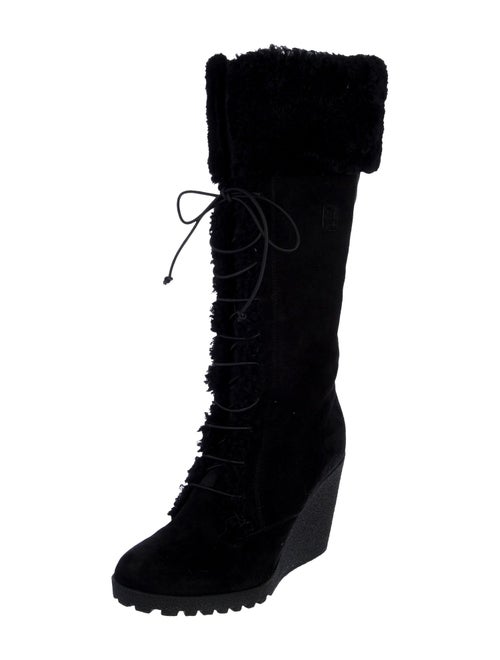 Fendi Suede Fur Trim Lace-Up Boots