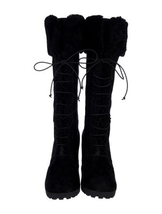 Fendi Suede Fur Trim Lace-Up Boots