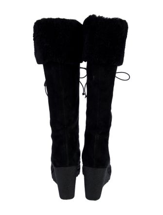 Fendi Suede Fur Trim Lace-Up Boots