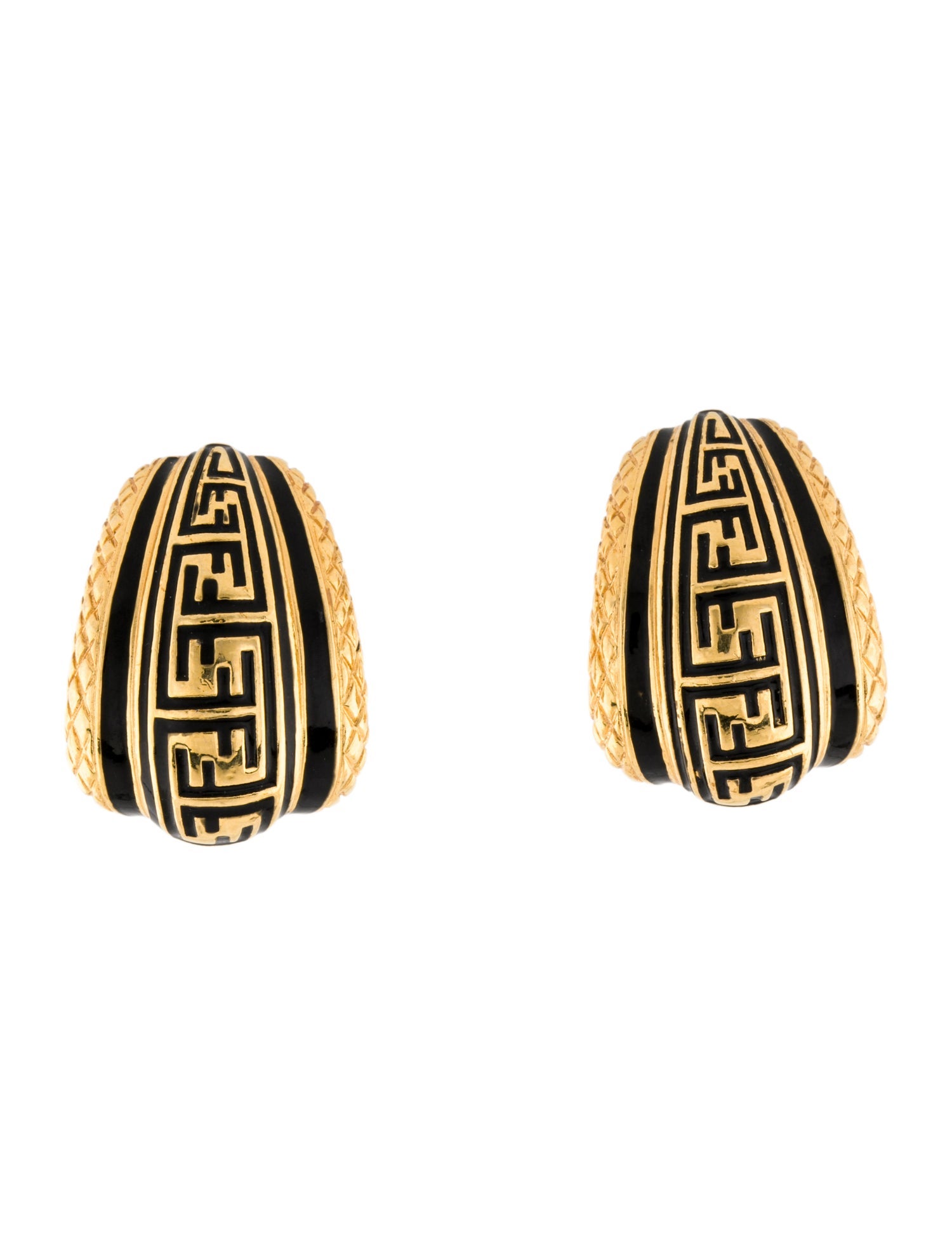 Fendi Vintage Enamel Logo Clip-On Earrings