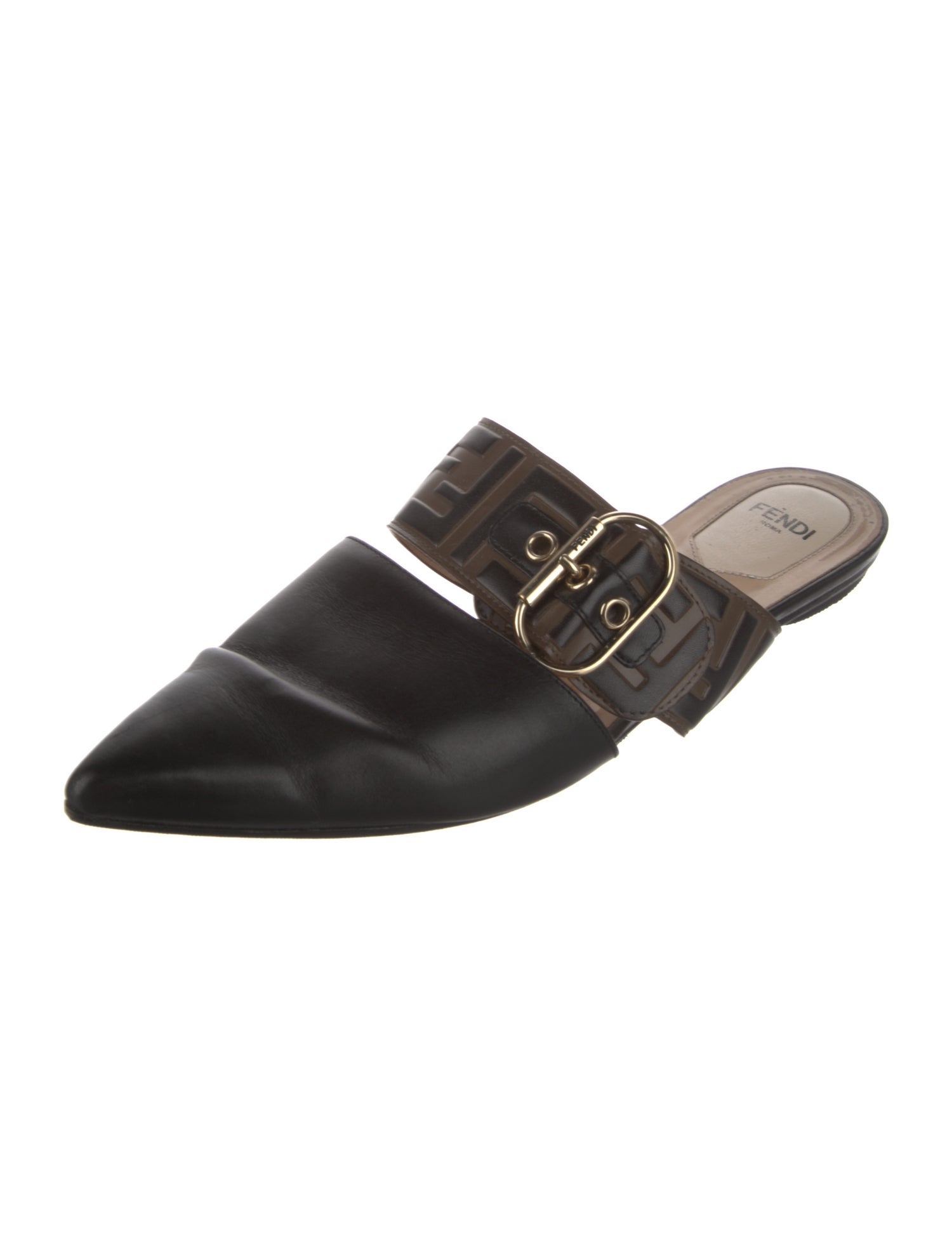 Fendi Zucca FF Logo Leather Mules