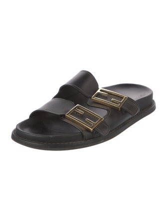 Fendi Zucca FF Logo Leather Slides