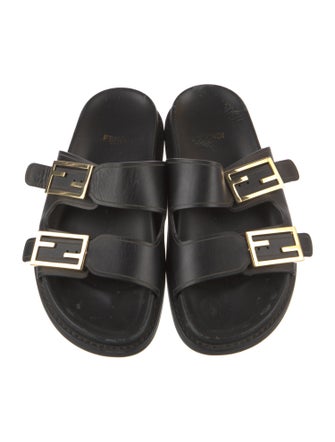 Fendi Zucca FF Logo Leather Slides