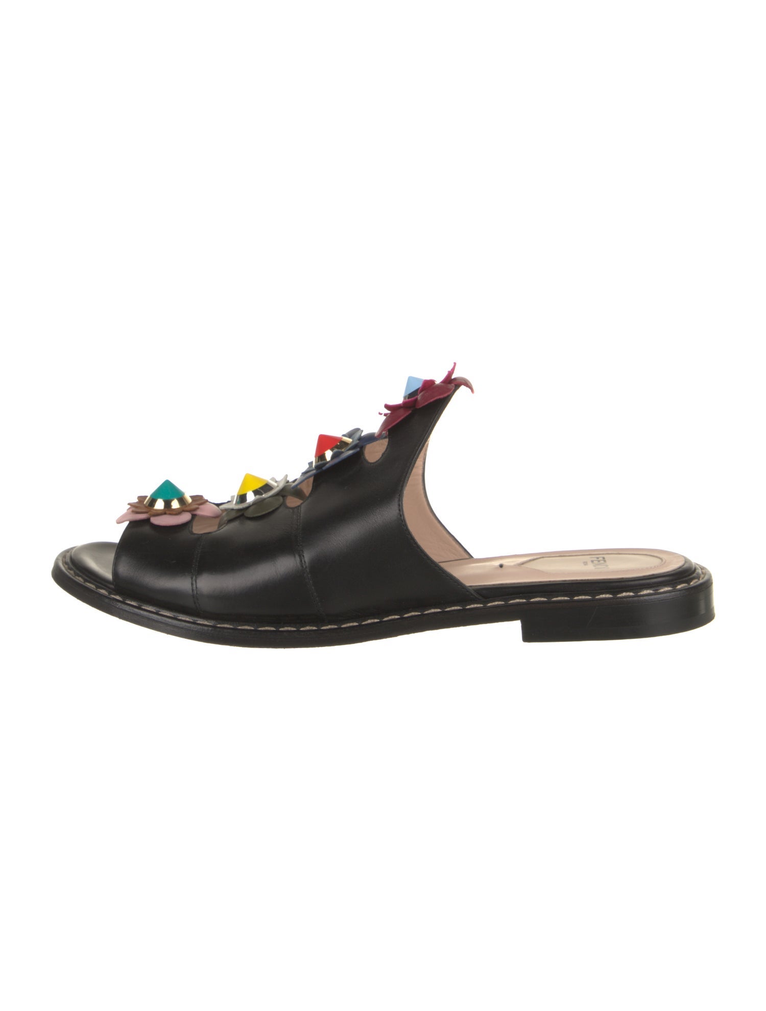 Fendi Leather Studded Accents Slides
