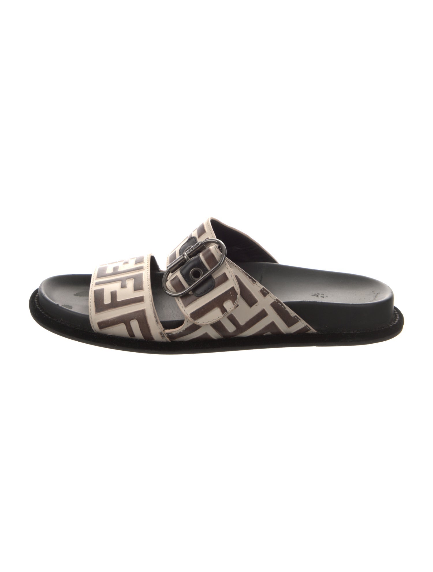 Fendi Zucca FF Logo Leather Slides