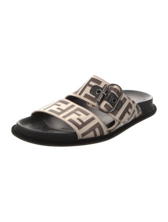 Fendi Zucca FF Logo Leather Slides