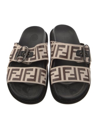 Fendi Zucca FF Logo Leather Slides