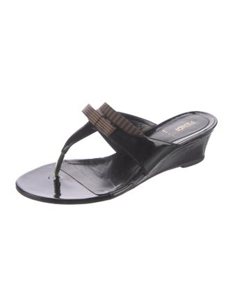 Fendi Zucca FF Logo Patent Leather Slides