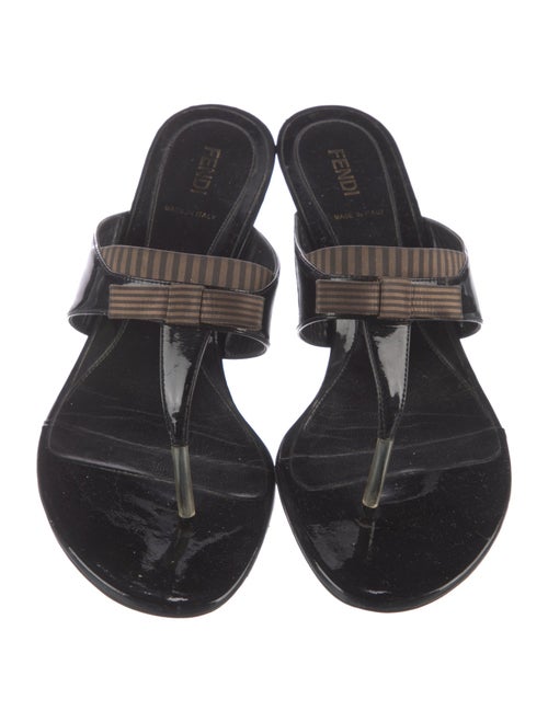 Fendi Zucca FF Logo Patent Leather Slides