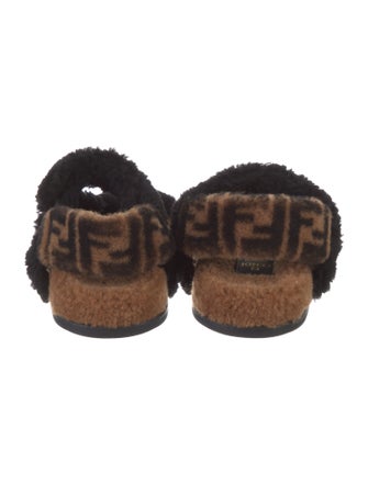 Fendi Zucca FF Logo Shearling Slingback Sandals