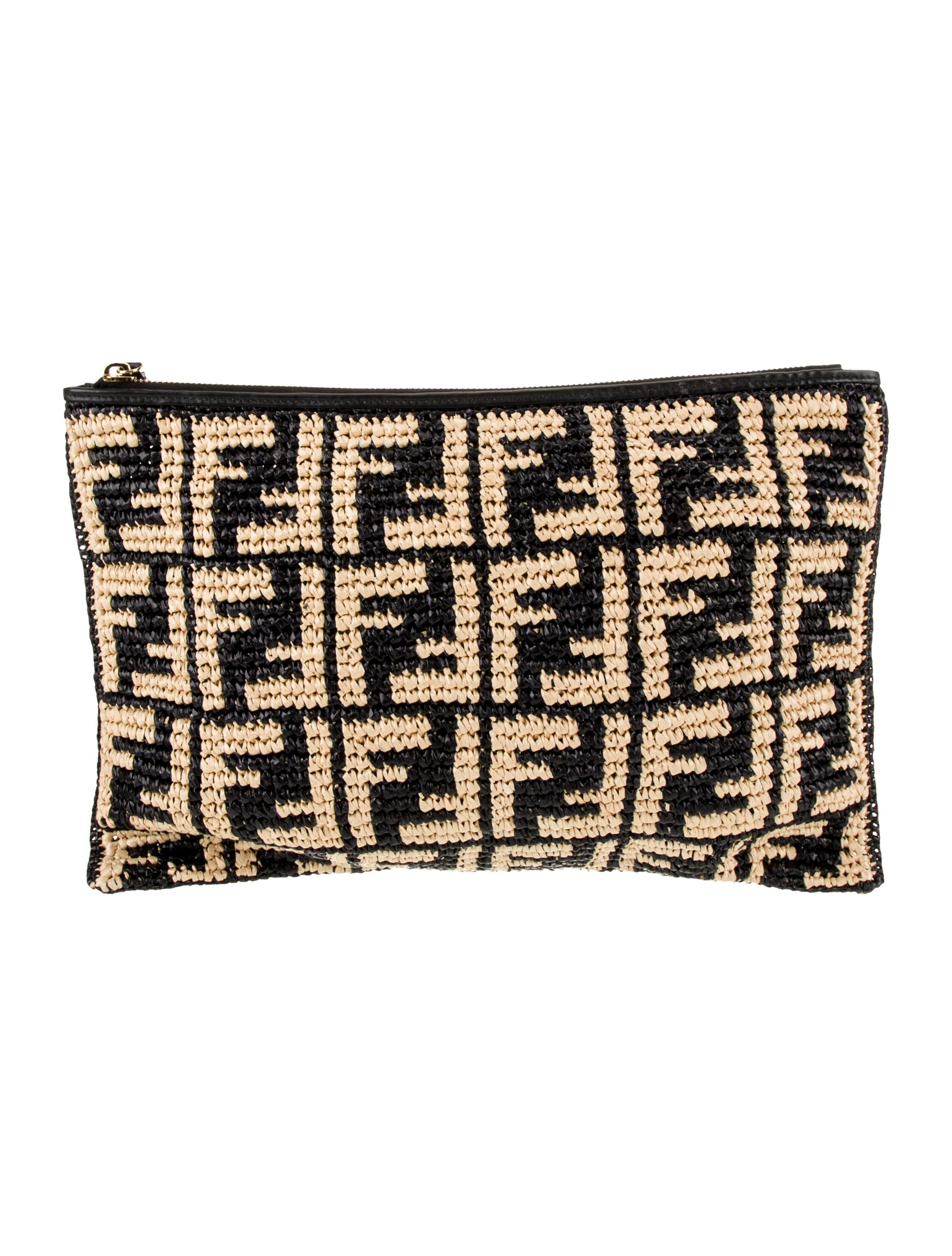 Fendi Zucca FF Large FF Raffia Flat Pouch Large