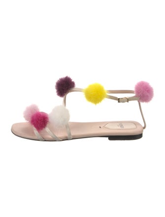 Fendi Leather Pom-Pom Embellishments Slides