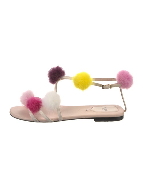 Fendi Leather Pom-Pom Embellishments Slides