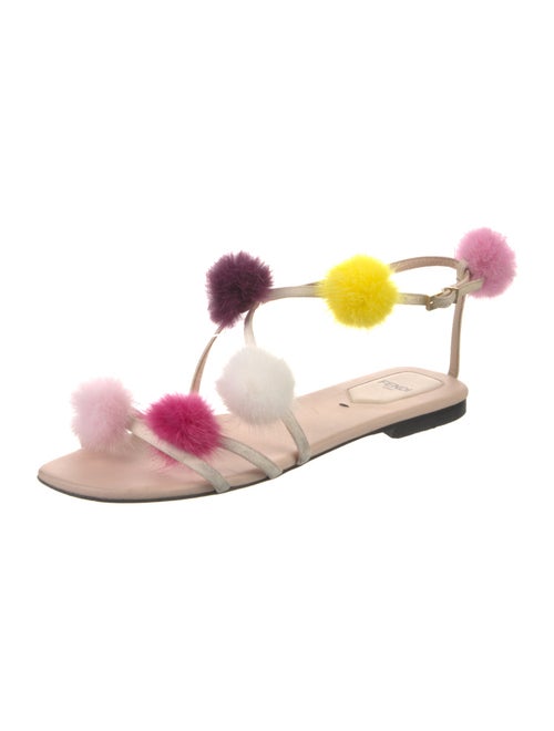 Fendi Leather Pom-Pom Embellishments Slides