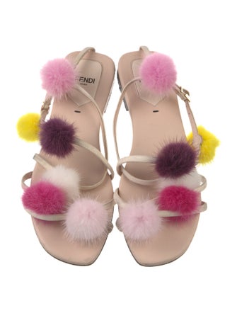 Fendi Leather Pom-Pom Embellishments Slides