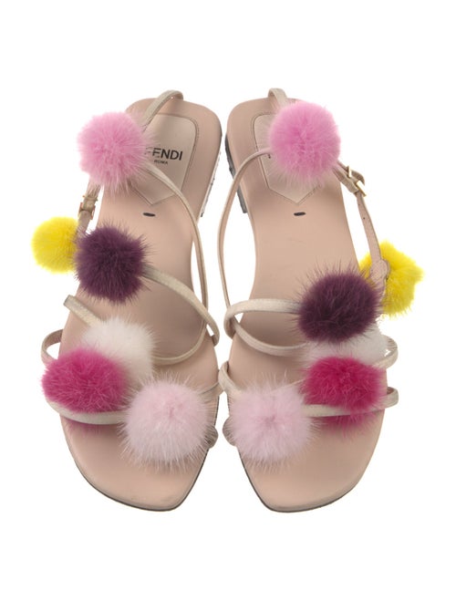 Fendi Leather Pom-Pom Embellishments Slides
