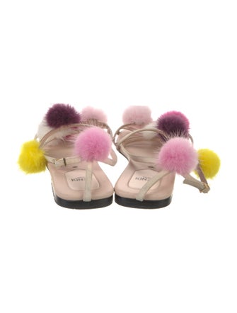 Fendi Leather Pom-Pom Embellishments Slides