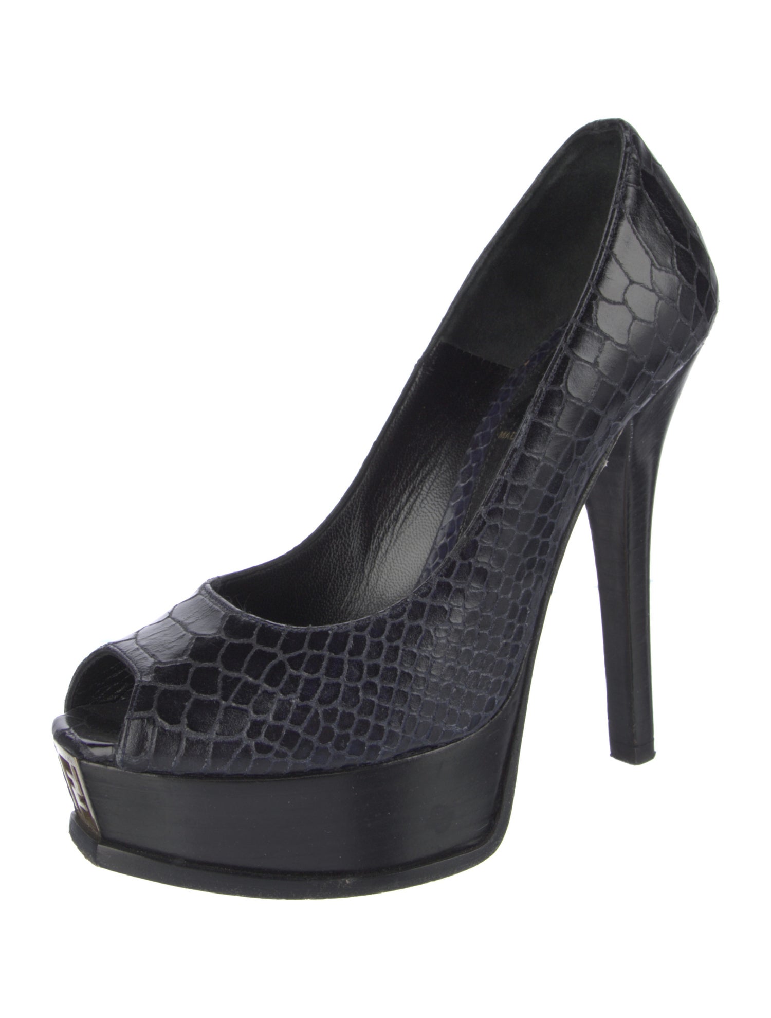 Fendi Zucca FF Logo Embossed Leather Slingback Sandals