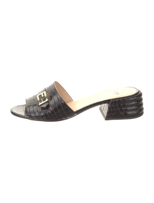 Fendi Zucca FF Logo Embossed Leather Slides