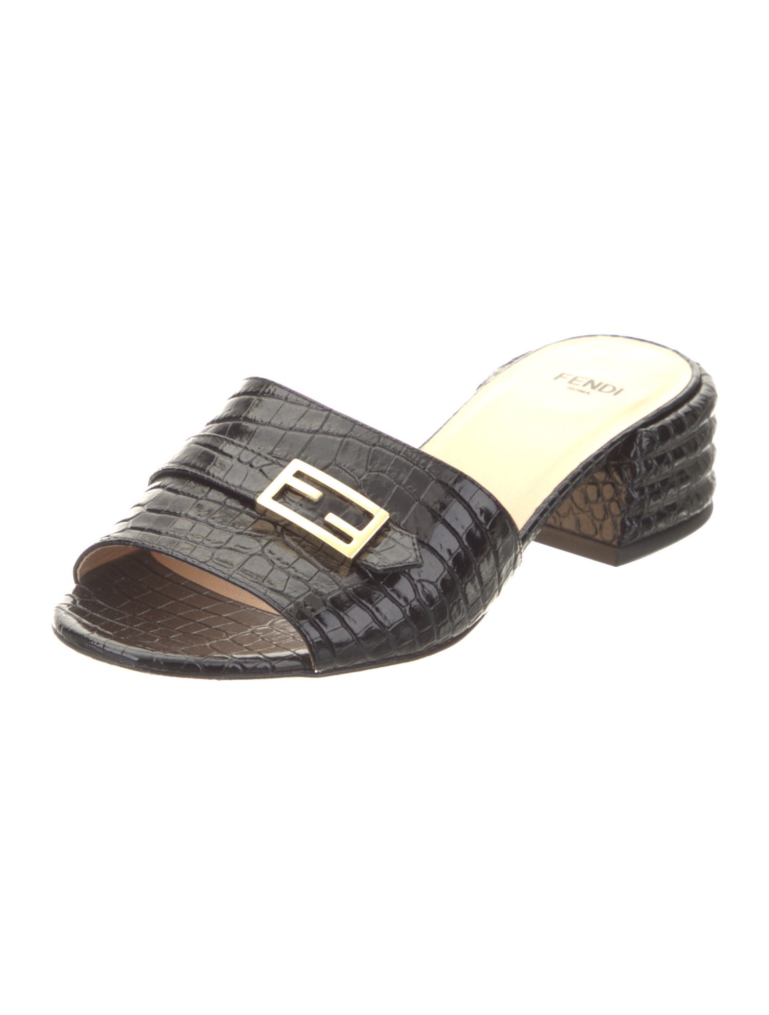 Fendi Zucca FF Logo Embossed Leather Slides