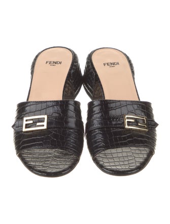 Fendi Zucca FF Logo Embossed Leather Slides