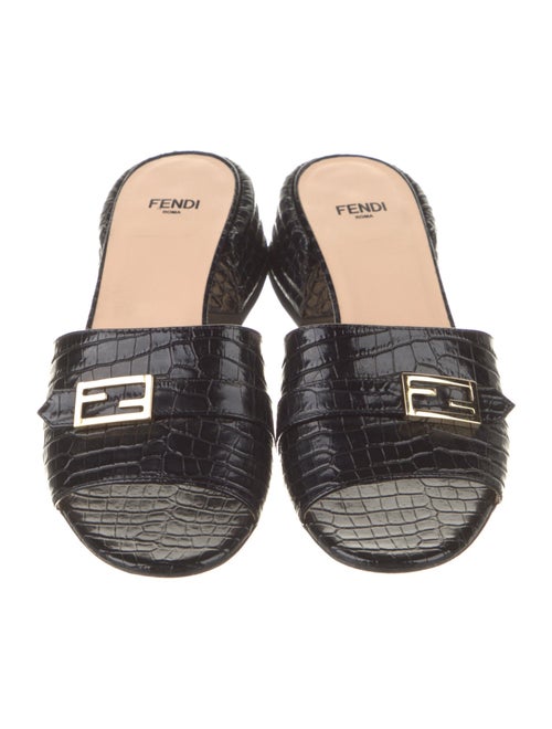 Fendi Zucca FF Logo Embossed Leather Slides