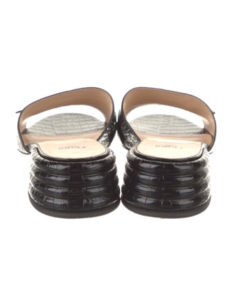 Fendi Zucca FF Logo Embossed Leather Slides