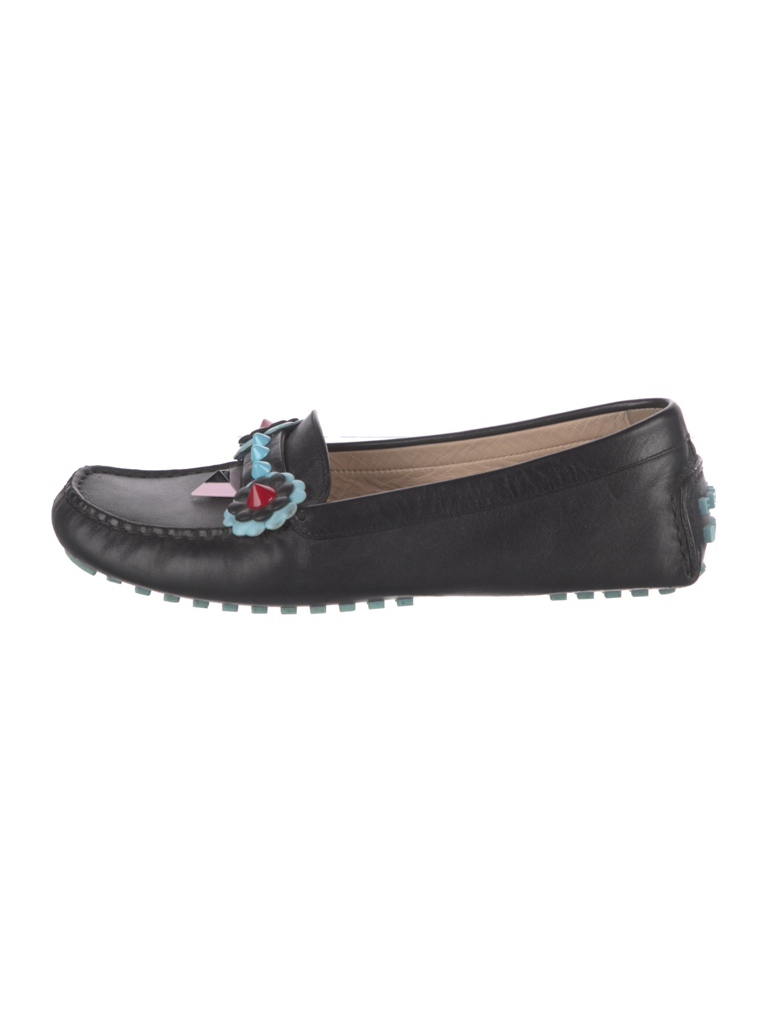 Fendi Spike Accents Leather Loafers