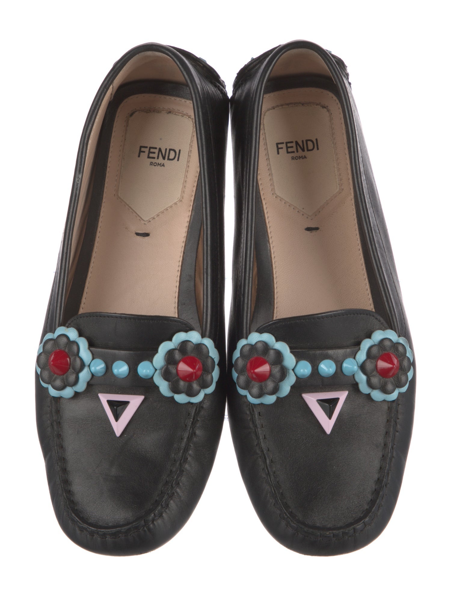 Fendi Spike Accents Leather Loafers