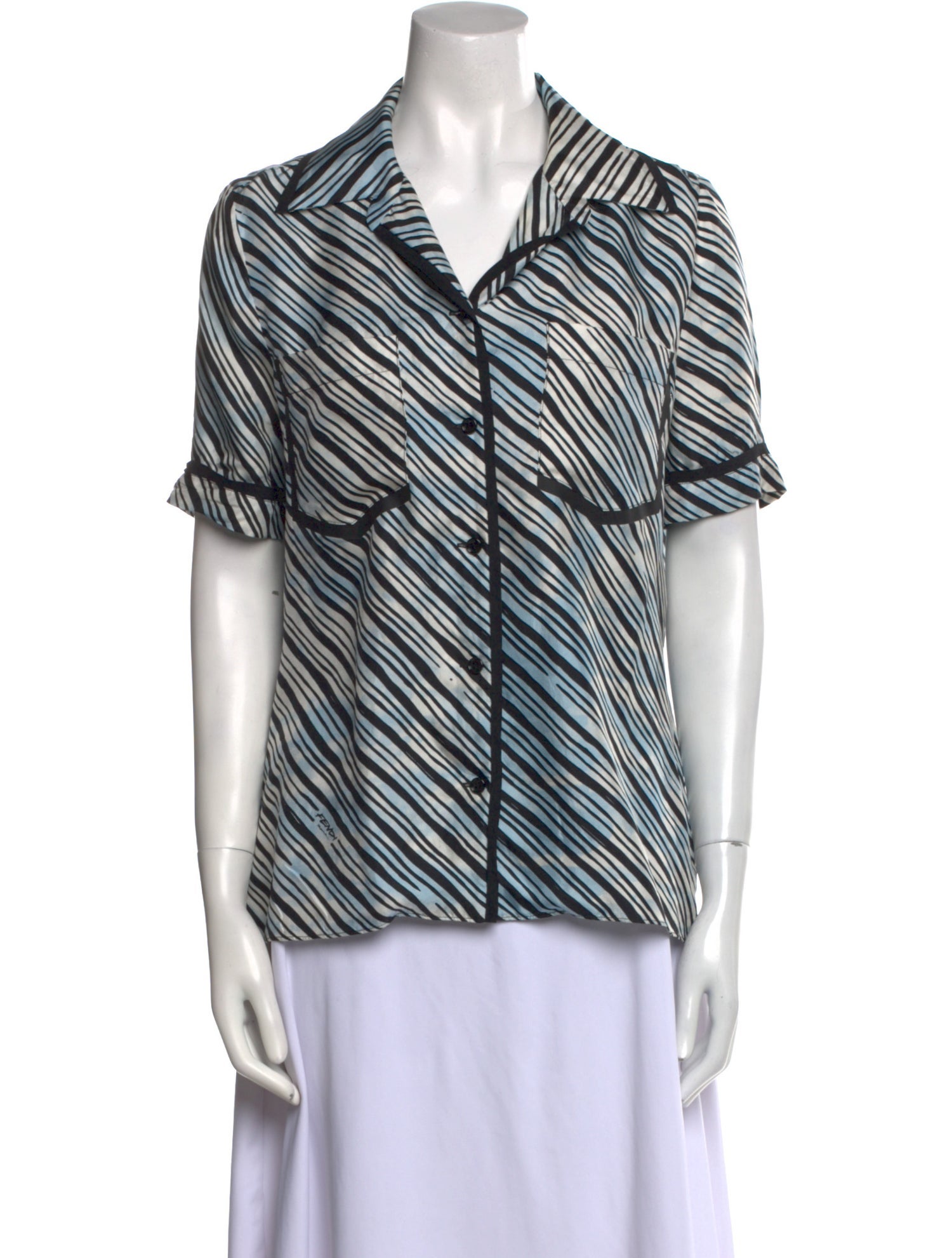 Fendi Silk Striped Button-Up Top