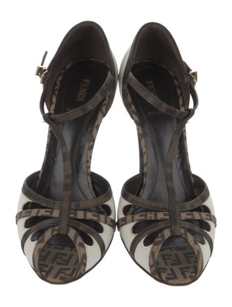 Fendi Zucca FF Logo Canvas T-Strap Pumps