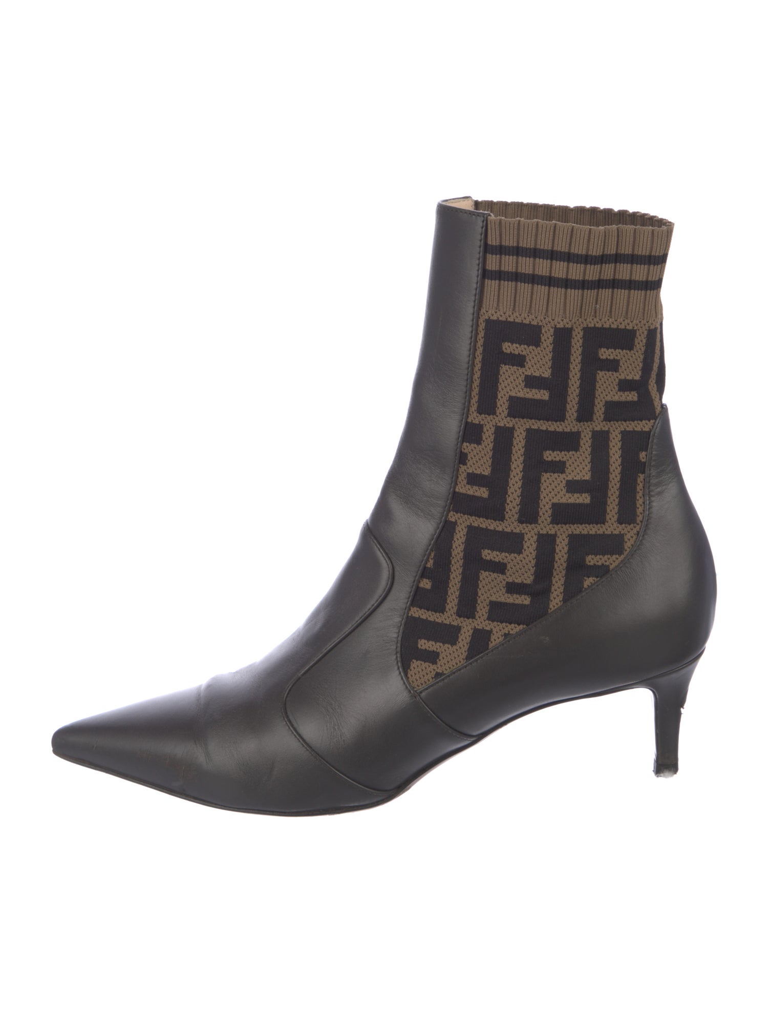 Fendi Zucca FF Logo Leather Sock Boots
