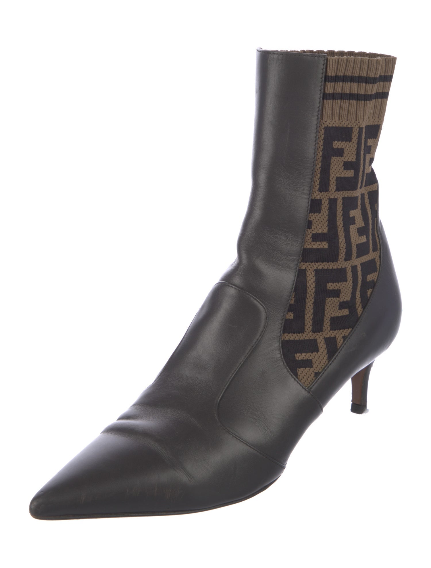 Fendi Zucca FF Logo Leather Sock Boots