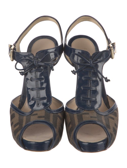 Fendi Zucca FF Logo Canvas T-Strap Sandals