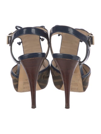 Fendi Zucca FF Logo Canvas T-Strap Sandals