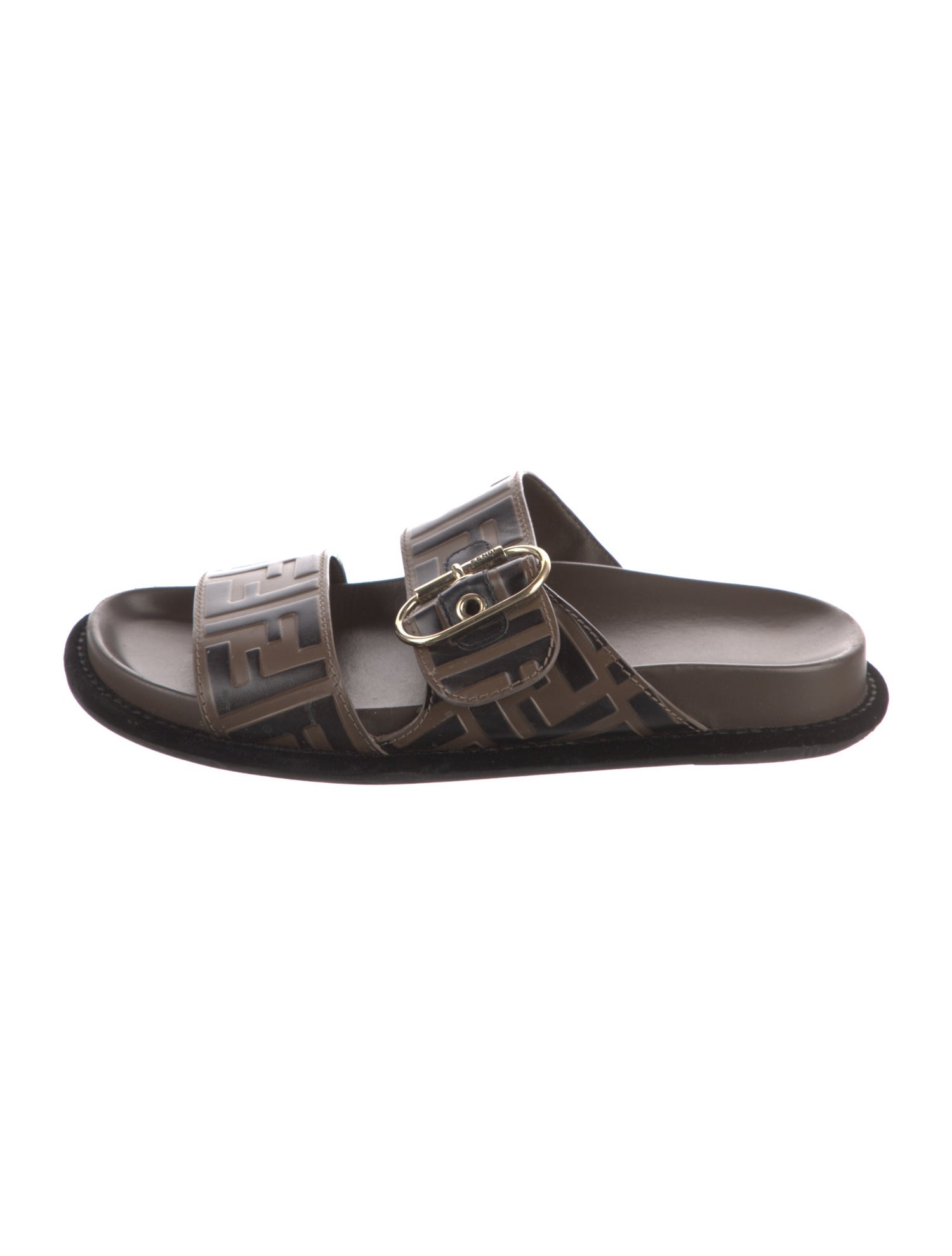 Fendi Zucca FF Logo Leather Slides