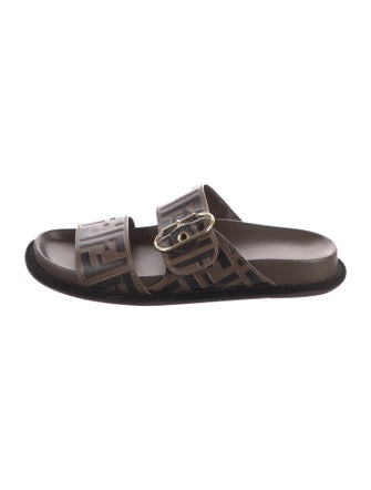 Fendi Zucca FF Logo Leather Slides