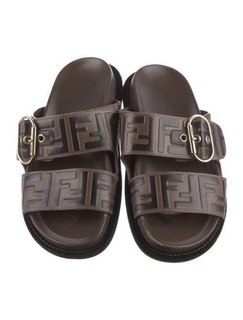 Fendi Zucca FF Logo Leather Slides